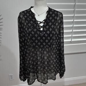 Hollister Baby Doll Y2K floral black top size L